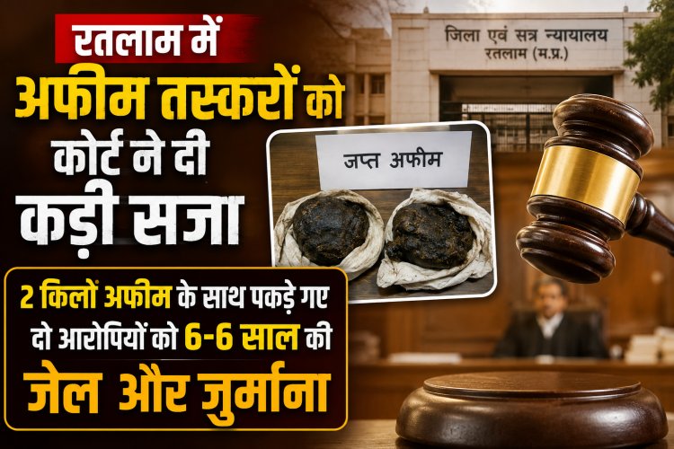 रतलाम में अफीम तस्करों को कोर्ट ने दी कड़ी सजा: 2 किलो अफीम के साथ पकड़े गए दो आरोपियों को 6-6 साल की जेल और जुर्माना , ताल-मंडावल फंटे के पास पकड़े गए थे तस्कर