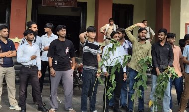 भगवान भरोसे रानी दुर्गावती विश्वविद्यालय! छात्रा के हॉल टिकट पर छपी अशोभनीय शब्दावली, NSUI का जमकर हंगामा, कुलसचिव की अनुपस्थिति में कार्यालय में पौधे सौंपकर जताया रोष