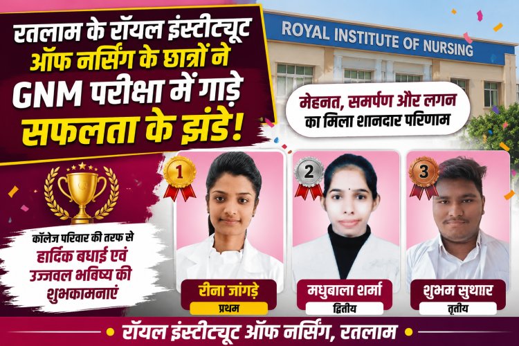 रतलाम के रॉयल इंस्टीट्यूट ऑफ नर्सिंग के छात्रों ने GNM परीक्षा में गाड़े सफलता के झंडे; रीना जांगड़े रहीं प्रथम
