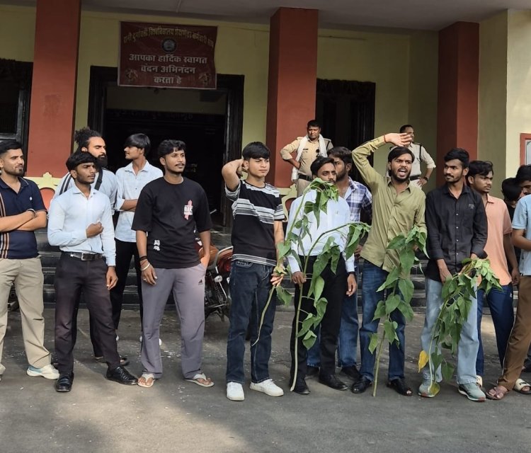 भगवान भरोसे रानी दुर्गावती विश्वविद्यालय! छात्रा के हॉल टिकट पर छपी अशोभनीय शब्दावली, NSUI का जमकर हंगामा, कुलसचिव की अनुपस्थिति में कार्यालय में पौधे सौंपकर जताया रोष